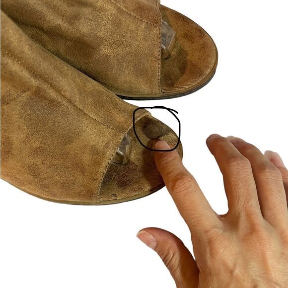 93 Vintage Womens Open Toe Ankle Boots Lace Up Tan Side Zip Vegan 9.5 - Picture 6 of 16